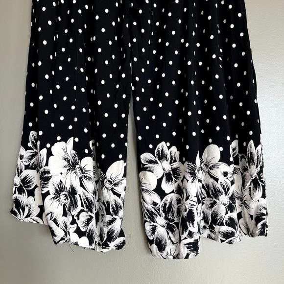 Anthropologie Chesapeake Wide-Legs Black White Polka Dot Floral Pants Size‎ 4 - Picture 15 of 16